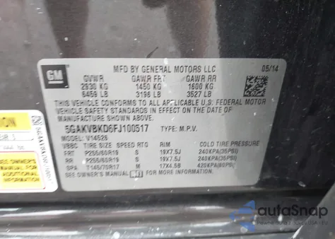 2015 Buick Enclave Leather from USA, damaged, VIN 5GAKVBKD6FJ100517